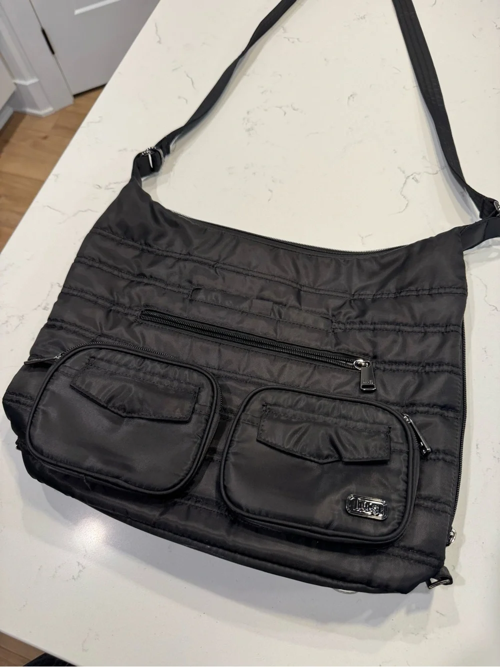 Black Quilted Lug Zipliner Convertible Hobo Bag - water resistant